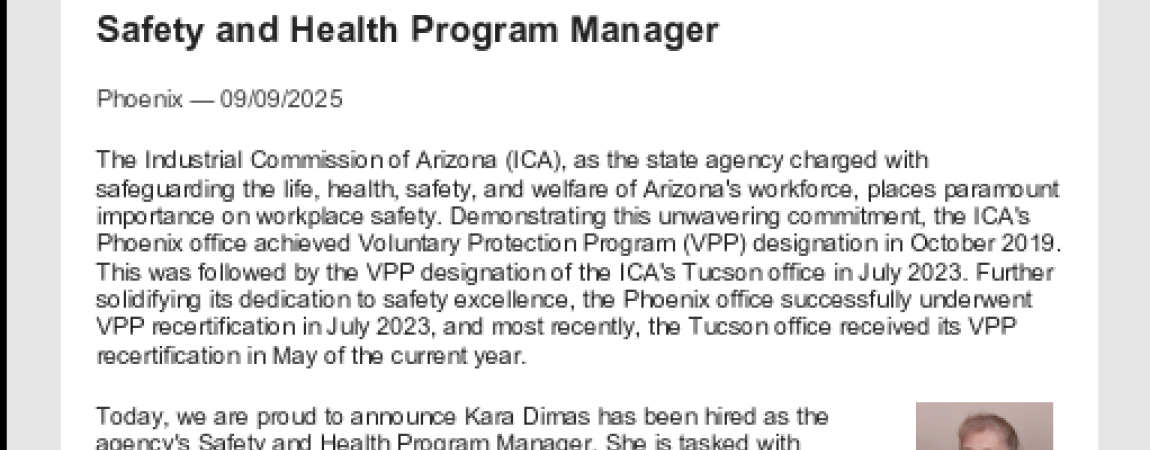 ICA Announces New Safety and Health Program Manager 9/9/2025